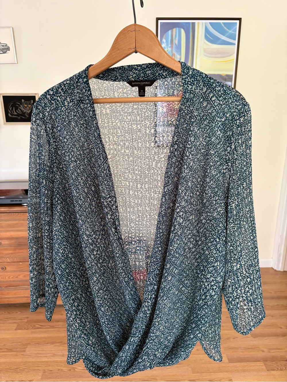 Banana Republic Teal Patterned Drape-Front Women's Top